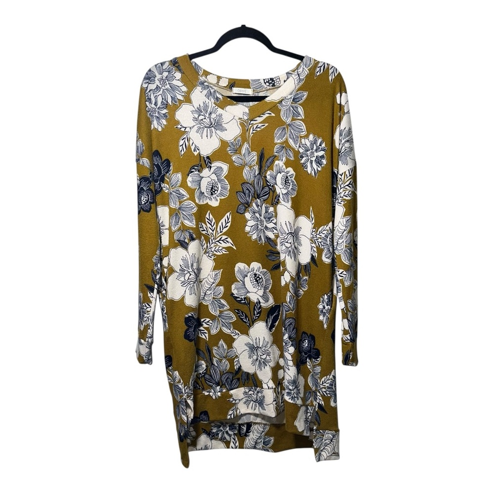 EUC ODDY Blue‎ & White Floral Design Dress with Green Background - medium